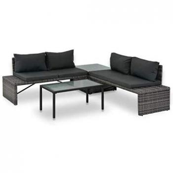vidaXL Set Muebles Salón Jardín 3 Pzs Cojines Ratán Sintético Gris Mesa Silla