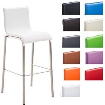 Taburete de Bar Avola con Revestimiento en Cuero Sintético y Estructura de Acero Inoxidable, Altura de Asiento 78 cm, Color Blanco