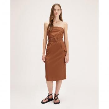 Vestido Bustier de Popelina Negro con Cremallera y Costas Elásticas Motivi