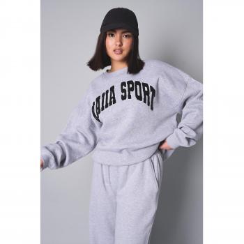 Kaiia Sport Slogan Oversized Sweatshirt Grey Marl