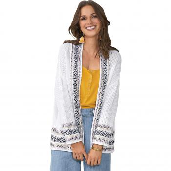 Chaqueta cárdigan Cenefa Jacquard Hilos fantasía Mujer by Vencastyle - 023748,Crudo,XXL