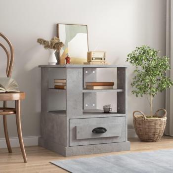 vidaXL Mesa auxiliar de madera contrachapada 50x50x60 cm en Blanco, Negro y Gris hormigón - Mesa de sofá, mesa de entrada para salón, consola de entrada, mueble recibidor y mesita auxiliar