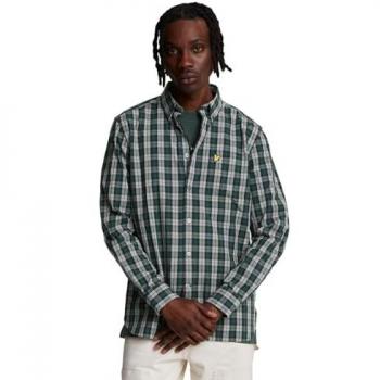 Lyle & Scott Men's Washed Check Poplin Shirt - Green/Teal, Size Medium