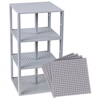 Pack de 4 Bases con Ladrillos separadores 2 x 2 - Construcción en Forma de Torre - Compatible con Todas Las Marcas - 15,24 x 15,24 cm - Gris Claro