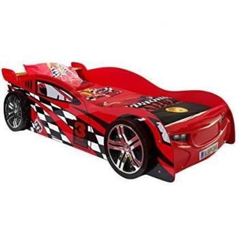Cama Infantil Autobett Night Speeder - Cama de Carreras Roja 90 x 200 cm, Hecha en Europa, Diseño de Coche de Carreras