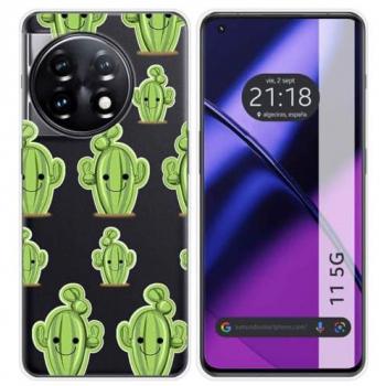 Funda Silicona Transparente para OnePlus 11 5G con Diseño de Cactus y Dibujos