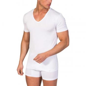 ZD ZERO DEFECTS Camiseta Interior de Hombre de Manga Corta y Cuello Pico Hilo de Escocia - Talla L
