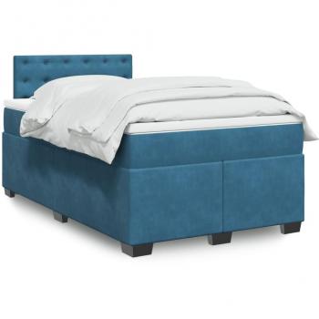 Cama box spring con colchón terciopelo azul 120x190 cm Azul