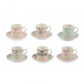 Villa d 'Este Home Tivoli Sharm Juego Tazas Café, Porcelana, Multicolor, 6 unidad