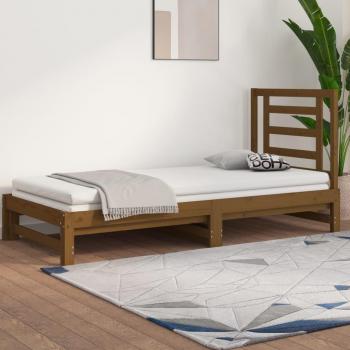 Sofá cama extraíble de madera maciza de pino en color ámbar marrón, dimensiones 2x(90x200) cm, sin colchón