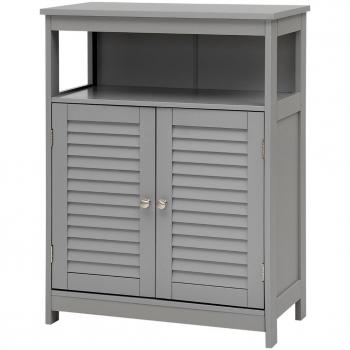 Armario del Baño con Doble Puerta de Persiana y Repisa Regulable Costway, Madera, Color Gris, Dimensiones 60 x 30,5 x 80 cm