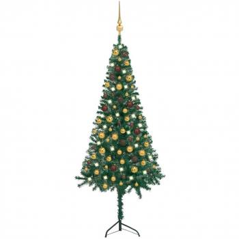 Árbol de Navidad artificial de esquina LED y bolas verde 150 cm