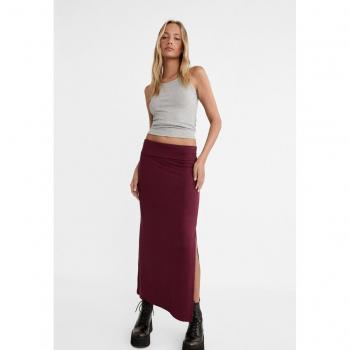 Burgundy Fold-Over Waist Long Skirt L