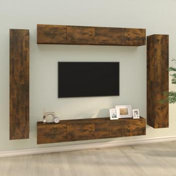 Set de muebles de TV 8 piezas madera contrachapada roble ahumado 100 x 30 x 30 cm