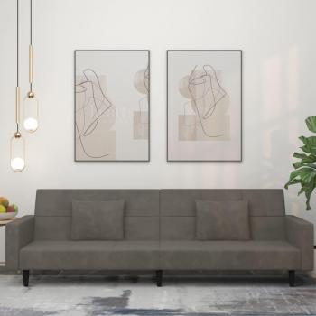 2-Seater Dark Grey Velvet Sofa Bed with Two Cushions