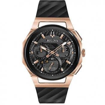 Men's Bulova CURV 44mm Black Rubber Chronograph Quartz Watch