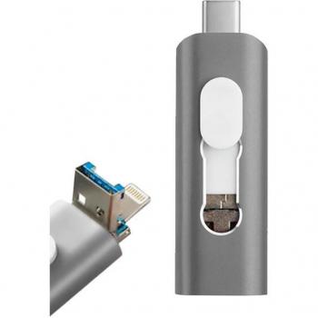 Pen Drive x USB 128 GB COOL (3 en 1) Lightning / Tipo-C / Micro-USB Gris