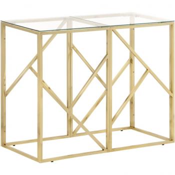Mesa consola de acero inoxidable dorado y vidrio templado