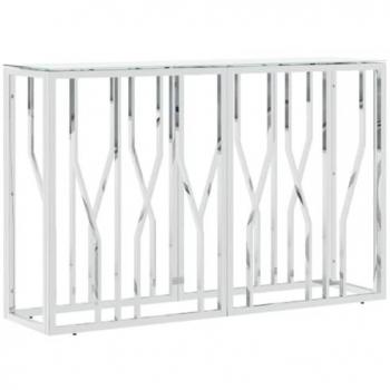 Consola plateada de 110x30x70 cm en acero inoxidable y vidrio