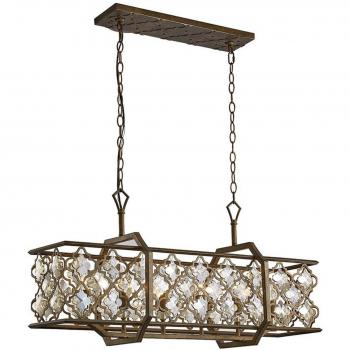 Lámpara Colgante Indie 6 Bombillas E14 Rectángulo Cristal Chapado en Teca / Moca