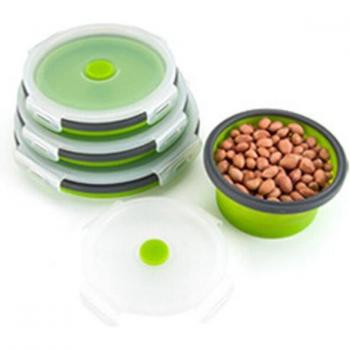 Fiambrera redonda plegable de silicona, 3 piezas, contenedor portátil para alimentos, ideal para picnic y camping, apta para microondas