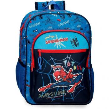 Mochila escolar Spiderman Totally Awesome 40cm, fabricada en Poliéster, dimensiones de 30 cm x 40 cm x 13 cm, adaptable