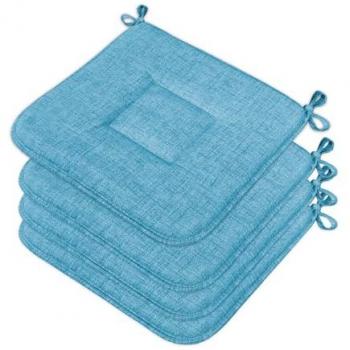 Set de 4 cojines para sillas de cocina, algodón suave, lavables, universales, color pastel azul