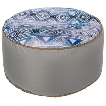 Púff Étnico Azul Hinchable de Exterior 55 x 55 x 25 cm, Poliester Hidrófugo