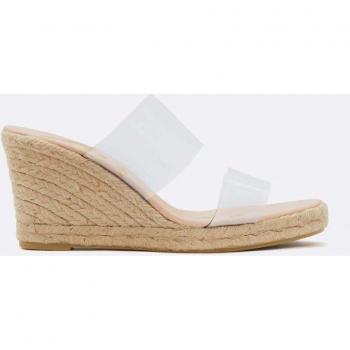 Sandalias de cuña de mujer transparentes con tiras blancas