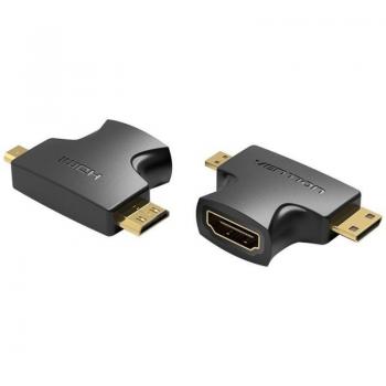 Adaptador HDMI 2 en 1 Vention AGFB0, Convertidor de HDMI Hembra a Micro HDMI Macho y Mini HDMI Macho