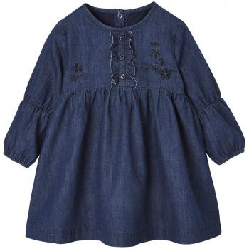 VERTBAUDET Vestido Vaquero Bordado con Volantes bebé niña Azul Oscuro Liso 3-6 Meses, 67CM