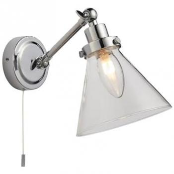 Aplique de pared Faraday 1 bombilla Acero, vidrio, Placa cromada, vidrio transparente