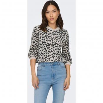 Jersey de mujer animal print con cuello redondo Jdy Lorraine de punto estampado leopardo negro, clásica que aporta suavidad y calidez