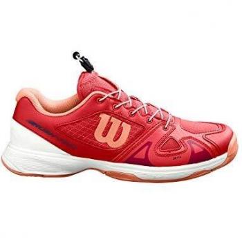 Wilson Rush Pro JR QL, Zapatillas de Tenis, para Todo Tipo de Superficie, Tenistas de Cualquier Nivel para Niños, Rojo/Blanco/Naranja, 30 EU
