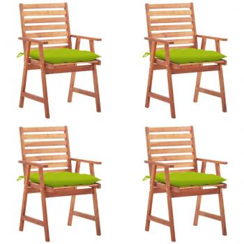 Outdoor Dining Chairs Set with Cushions - 4 pcs Solid Acacia Wood