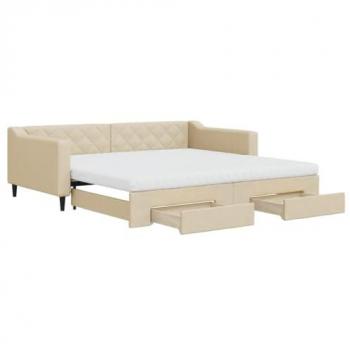Sofá cama nido con cajones tela color crema 100x200 cm