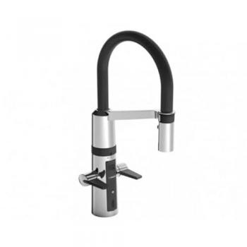Grifo de Cocina Hansa Fit - Electrónico Hybrid, Sin Contacto, Negro/Cromo, Ducha Extraíble, Giratorio