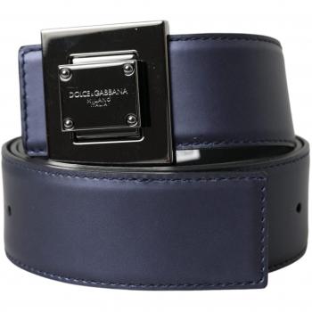 Dolce & Gabbana Blue Leather Square Metal Buckle Belt - 80 cm / 32 Inches
