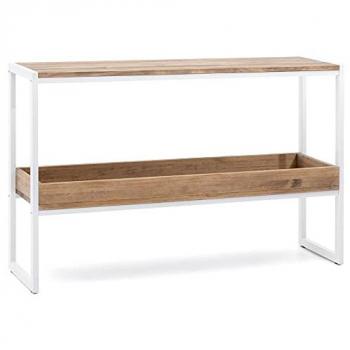 Consola iCub con Bandeja 100x32x75cm Blanca en Madera Maciza de Pino Acabado Vintage Estilo Industrial