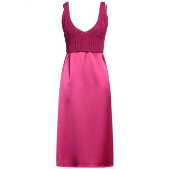 Fuchsia Polyester Midi Dress - S, PINKO, Sleeveless Knit Top, Female, Pink