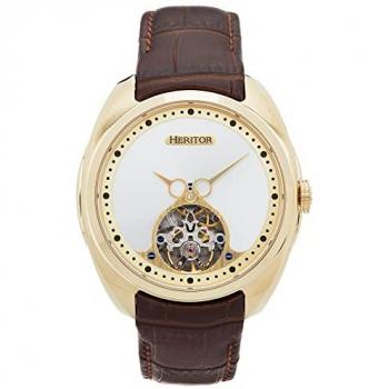 Heritor Gold and Brown Automatic Roman Semi-Skeleton Leather-Band Watch