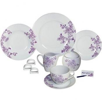 ARTE VIVA 1143140 - Juego de café y vajilla de porcelana ARCADIA, 45 piezas, redondos, color lila, design I love