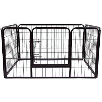 HOMCOM PawHut Parque para Mascotas Rectangular Jaula para Perros 4 Vallas de Metal con Puerta y Doble Cerradura Cerca de Entrenamiento 129x84x70 cm Negro