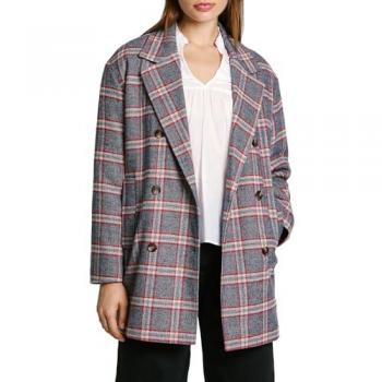 Abrigo de mujer Pepe Jeans Billy de cuadros con doble botonadura en color beige claro, casual y de poliéster