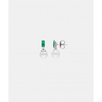 Pendientes Majorica Selene con perla y circonita verde esmeralda