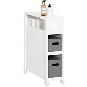 Mueble de Baño Multifuncional SoBuy BZR83-W con 2 Cestos y 1 Estante, Dimensiones: 60 x 20 x 70 cm, Color Blanco