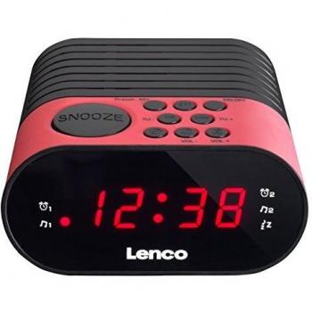 Lenco CR-07 - Radio Reloj LED FM PLL con Corriente Alterna y Batería en Color Rosa