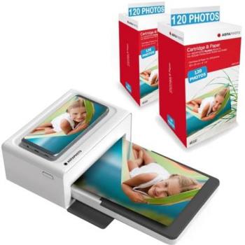 Impresora Bluetooth Agfa Photo Realipix Moments Blanca + Cartuchos + 240 Papeles para Fotos 10x15 cm