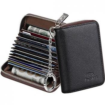 FurArt Cartera para tarjetas de crédito, con cremallera, para hombres y mujeres, bloqueo RFID, llavero, tamaño compacto