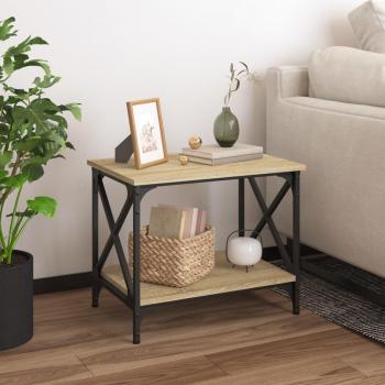 Mesa auxiliar de madera contrachapada 55x38x45 cm en color negro, roble sonoma y roble ahumado - vidaXL